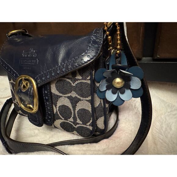 Y2K Vintage Denim Leather Navy Bleeker Crossbody - Picture 7 of 13